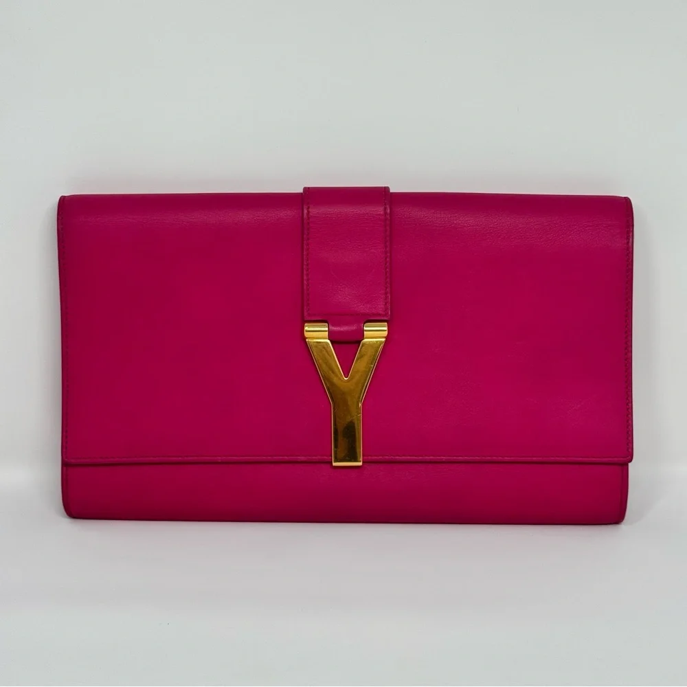 Authentic Saint Laurent - YSL Chyc Large Pink Leather Clutch - Picture 2 of 10